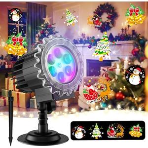 Matekxy Christmas Projector Lights Outdoor, 2025 Upgraded 3D Snowman Bells Sleigh Santa Decoration Light, IP44 Waterproof Holiday Lamp for Xmas Garden Patio Indoor
