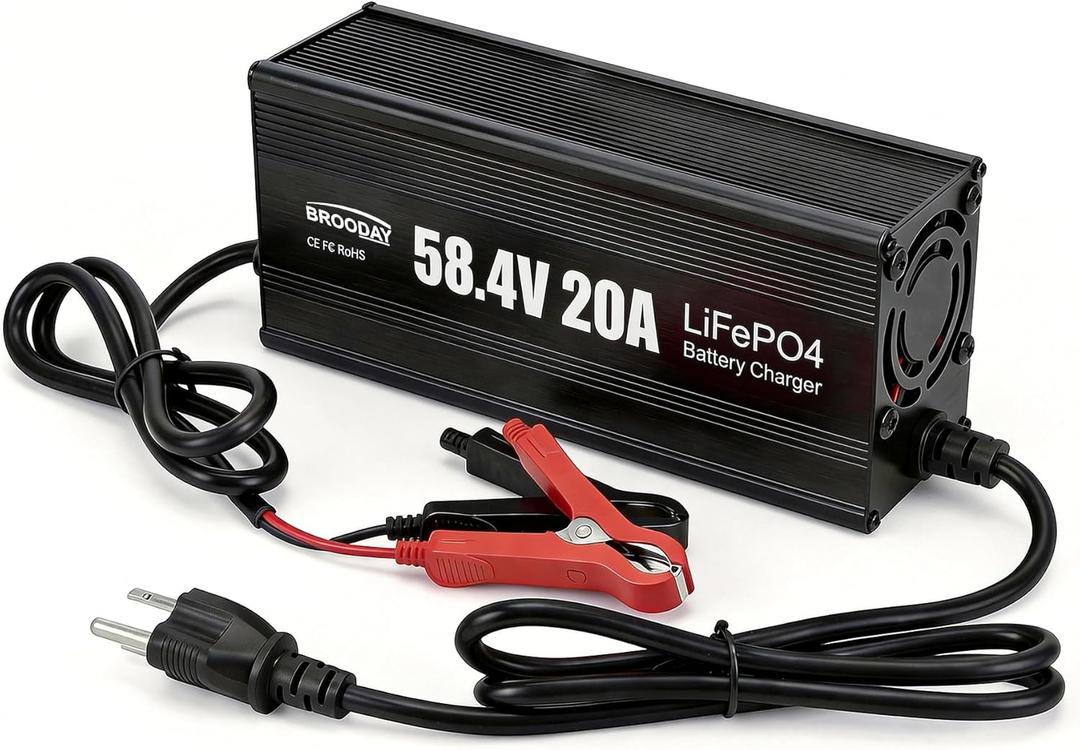 48V 20A LiFePO4 Battery Charger, 58.4V Lithium Battery Charger, Fast Charging, Over-Current and Over-Voltage Protection for 48V Lithium Iron Phosphate Batteries