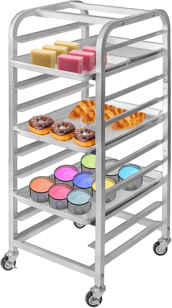 10-Tier Quarter & Half Sheet Pan Rack - Bread Baking Speed Rack for Cooling, Bakery Stand with wheels for Bun Pan Tray, Home Kitchen Tiered Rolling Cart for Oven(for 1/2 & 1/4 Sheet)