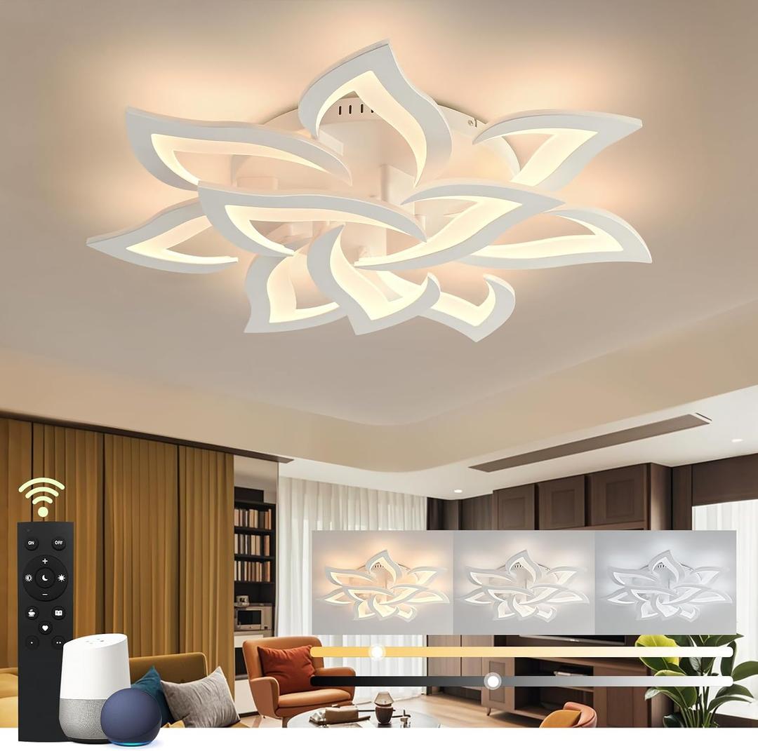 SKY ANGLE Smart Ceiling Light Fixture for Bedroom, Modern Dimmable Ceiling Lights with Remote Control 3000-6000K 90W, Flush Mount LED Chandelier for Living Room & Dining Room