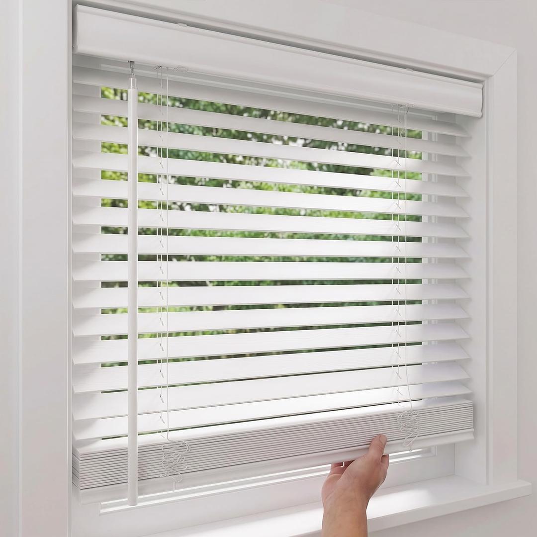 2 Inch Solid Wood Cordless Blinds for Indoor Windows, 29" W x 48" H-White