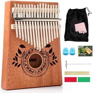 UNOKKI Kalimba 17 Key Thumb Piano 1 Pc Portable Mahogany Mbira Finger Piano with Instruction, Carrying Bag, Tune Hammer, Holiday Gift for Kids, Light Brown - Musical Instruments for Kids