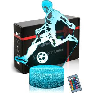 Soccer Night Light for Kids, 3D Optical Illusion Mood Light 16 Color s LED Dimmable with Remote Room Football Decor, No.10 Argentine Soccer Lamp Gifts Toys for Boys Girls Teens Men, (DHMMXUS)