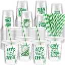 100 Sets Golf Party Cups Golf Ball Party Favor 12 oz Clear Plastic Cups Bulk with Lids Straw Drinking Cup Disposable Tumblers Supplies for Birthday Baby Shower Bachelor Themed Decoration