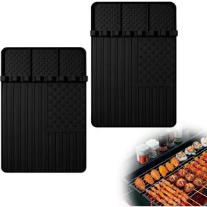 2 PCS Silicone Griddle Tools Mat for Blackstone,Grill BBQ Caddy Utensils Holder for Kitchen,Cooking & Countertop,Large Spatula Mat with Drip Pad,Griddle Accessories for Blackstone (black 2pcs)
