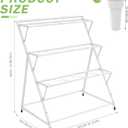 VGMiu Flower Display Stand with 12 Buckets, White Flower Cart with Wheels 3 Layers Metal Flower Bar Stand Moving Flower Stand Florist Bouquet Shelf for Weddings Party Ceremony Indoor Outdoor Garden