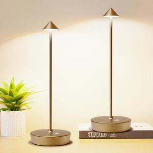 Tpczqj Set of 2 Rechargeable Cordless Table Lamp,6000mAh LED Battery Operated Desk Lamp Touch 3 Color Dimming Portable Outdoor Waterproof Table Light for Patio/Restaurant/Dining/Home (Bronze)