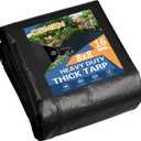 Tarp Heay Duty Waterproof 8x8ft,Black Tarp Cover Plastic Poly Tarpaulin for Outdoor Cover,Emergency Rain,Roof, Pool, Boat,Camping - Multipurpose with 16Mil Thickness