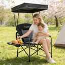 Oversized Camping Chairs with Canopy Foldable Directors Chair with Side Table & Pockets Portable Adults Heavy Duty Outdoor Folding Chairs for Lawn, Beach, Picnic, Sports and Fishing, Supports 500lbs