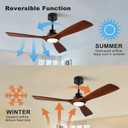 QUTWOB 52" Wood Ceiling Fan with Lights Remote Control, Quiet DC Motor 3 Blade Ceiling Fans for Patio Living Room, Bedroom, Office, Indoor Outdoor(Black+Dark Walnut)