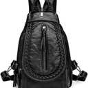 Vintage Embroidered Women Backpacks Soft PU Leather Backpack Purse Small Female Travel Bag Black Chest Packs (Zipper)