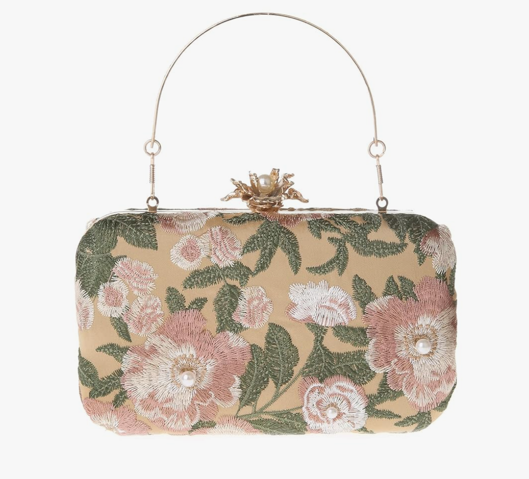 Womens Vintage Floral Embroidery Clutch Evening Handbag Shoulder Bags Purse for Wedding Party Prom