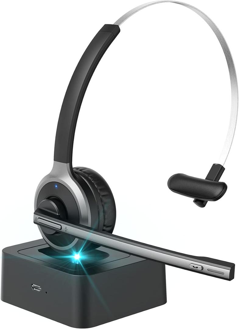 XAPROO Wireless Headset for Work, 2025 New Wireless Computer Headsets with Microphone, Flip-to-Mute, On Ear Cell Phone Lightweight Headset with Charging Base for Home Office Call Center Zoom Skype