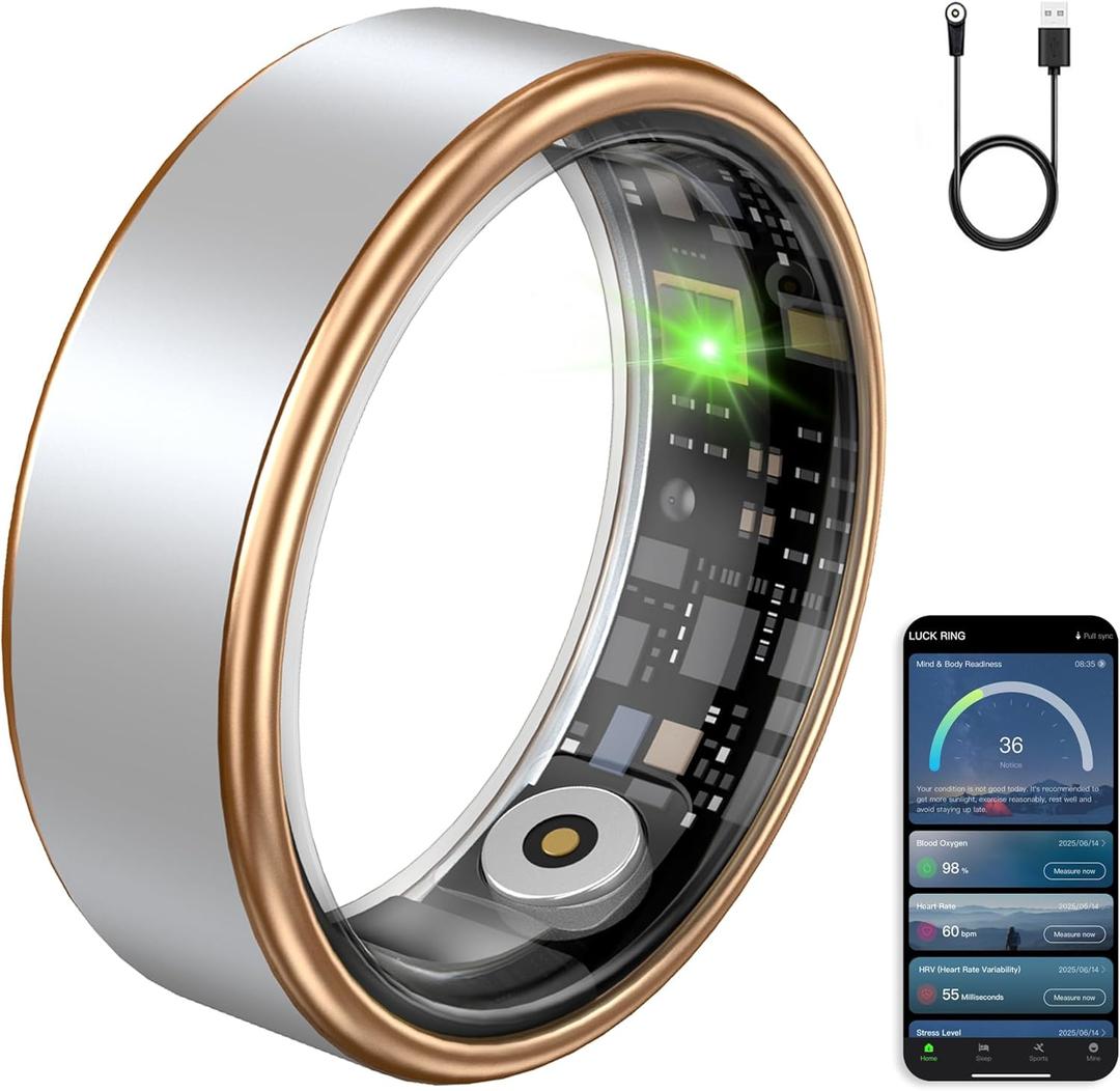Smart Ring Fitness Tracker Ring for Women & Men, Sleep/Step/Blood Oxygen/Heart Rate Monitor, Long-Lasting Battery Sleep Ring, No Subscription Fee, Compatible with iOS & Android (Matte Silver, 8)