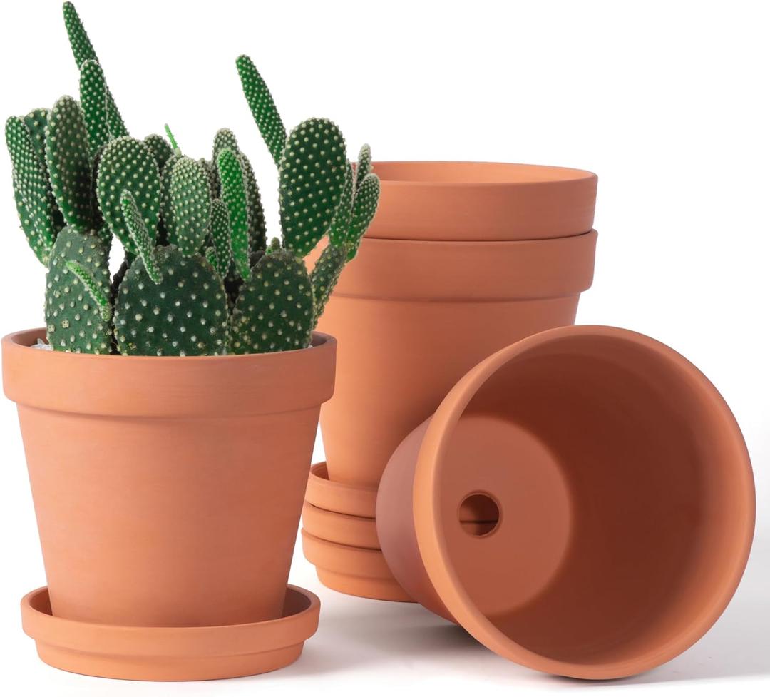Orceler 6 inch Terracotta & Clay Pots for Plants with Saucer, Medium Terra Cotta Plant Pots with Drainage Hole, Flowerpot with Tray, Terracotta Pot for Indoor Outdoor Plant - Pack of 4 Planters Orceler 6 inch Terracotta & Clay Pots for Plants with Saucer, Medium Terra Cotta Plant Pots with Drainage Hole, Flowerpot with Tray, Terracotta Pot for Indoor Outdoor Plant - Pack of 4 Planters