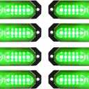 ASPL 8pcs Sync Feature Ultra Slim 12-LED Surface Mount Flashing Strobe Lights for Truck Car Vehicle LED Mini Grille Light Head Emergency Beacon Hazard Warning Lights (Green)