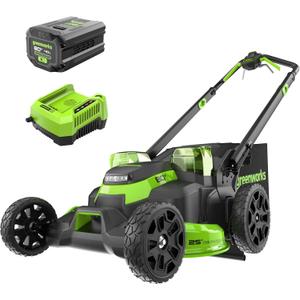 Greenworks 80V 25" Brushless Cordless (Self-Propelled) Dual Blade Lawn Mower (LED Headlight + Aluminum Handles), 4.0Ah Battery and Rapid Charger Included