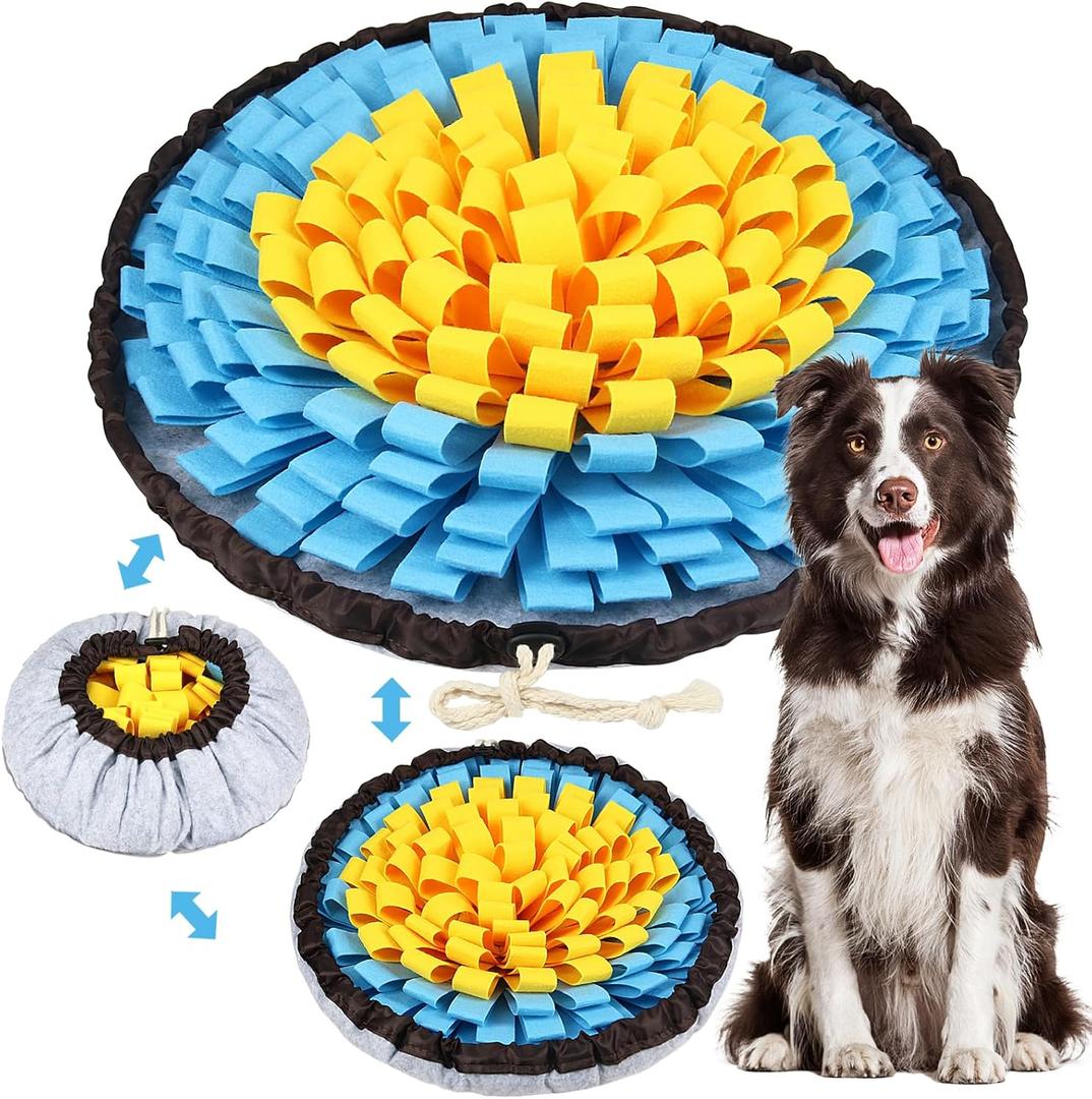 Vivifying Snuffle Mat for Dogs, Adjustable Sniff Mat for Slow Eating and Keep Busy, Interactive Enrichment Toys for Dogs for Mental Stimulation (Yellow&Blue)