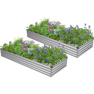 2PCS 7x3x1ft Galvanized Raised Garden Bed,Outdoor Planter Box Metal Patio Kit Planting Bed for Vegetables Flowers Herb,Silver