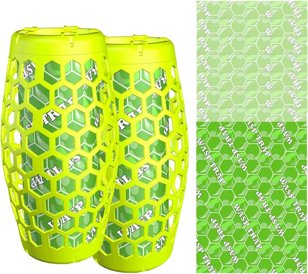 Wasp Traps Outdoor Hanging, 2 Pack with 6 Refill Carpenter Bee Traps for Outside, Yellow Jacket Trap Hornet,Bee,Mud Dauber Catchers Killer