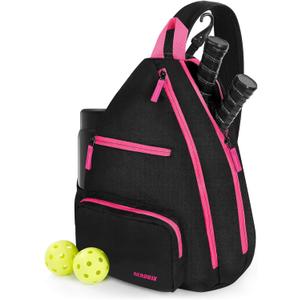 AEROBIX Pickleball Bag for Women & Men, Pickle Ball Backpack - Upgraded Zippers, Large Capacity, Padded Paddle Pocket, Adjustable Sling Bag (No Accessories) (PINK)