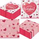 Valentines Napkins,48pcs Pink Heart Valentines Day Paper Napkins Disposable Valentine Cocktail Napkins for Wedding Anniversary Party Supplies