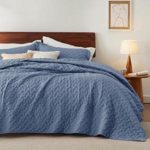 Bedsure Quilts King Size - Lightweight Bedspreads King Size with Basket Weave Pattern, Soft Quilt Bedding Set, Mineral Blue Comforter Set Coverlet for All Seasons with 2 Pillow Shams (King (106" x 96"))