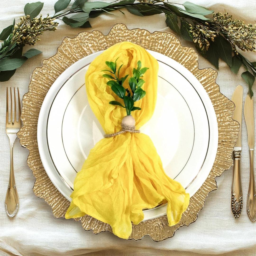 MAONAME Yellow Cloth Napkins Set of 12, Soft Gauze Cloth Napkins, Washable Reusable Decorative Napkin Bulk, Dinner Table Napkin for Wedding, Baby Shower, Party, 20 X 20 Inches