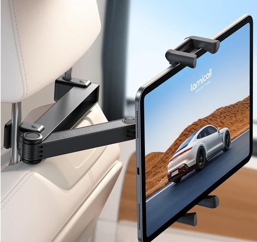 Lamicall Car Headrest Tablet Holder - [Lockable] [Thick Case Friendly] [Foldable Clip] Car Backseat Tablet Mount, Car Accessories for Kids, for iPad Pro, Air, Mini, Galaxy, Fire HD, 4.7-13" Tablets