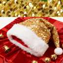 IZUS Women Men Christmas Santa Hat Velvet Red Hats with Fluffy Plush White Brim/Pom for Xmas New Years Holidays Party (One Size, Sequins-gold)