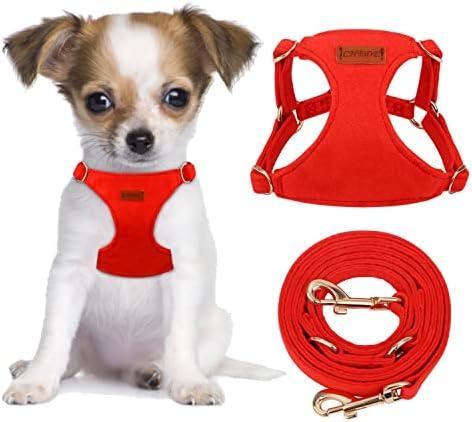 CHEDE No Pull Puppy Harness and Multifunction Dog Leash Set - Soft Adjustable No Choke Escape Proof Cute, Lightweight Pet Vest Harness for Small Dog (XS, Red)