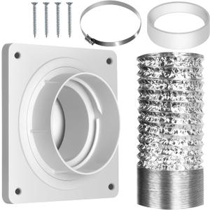 Dryer Vent Hose Connector Kit, Dryer Vent Wall Plate with Hose(4 inch 8 feet), Dryer Duct Connector with Quick Connect & Disconnect, Covers Area 7inch x 7inch, Fits 4 Inch, for Dryer Washer Bathroom