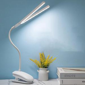 Dual Head LED Desk Lamp with Clamp, Eye-Caring Clip on Lights for Home Office, 3500mAh Rechargeable Battery Operated Table Lamps,3 Lighting Modes & Brightness Dimmer Light for Kids Students