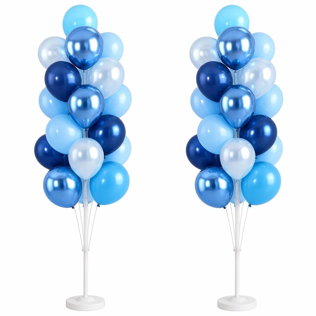 Hiins Balloon Column Kit Set of 2 With Balloons Included - with Base, and Pole,Balloon Tower Backdrop Decoration for Wedding, Baby Shower, Birthday Party, or Bachelorette Parties (Pearl Blue)