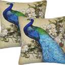 Peacock Throw Pillow Covers 16 X 16 Inch Decorative Pillowcases Square Cushion Cover for Couch Bedroom Living Room Home, Set of 2