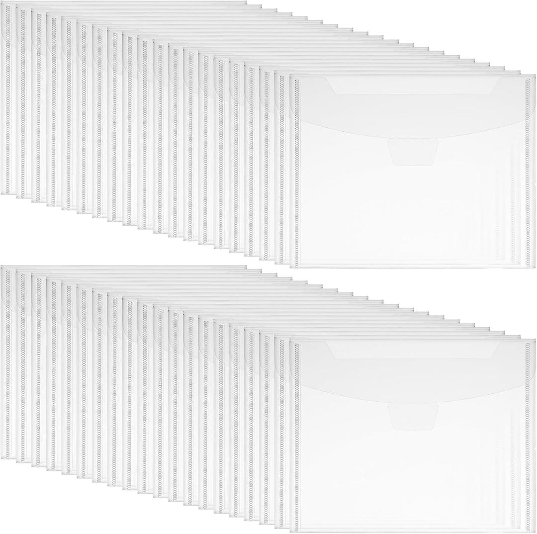 60Pcs Stamp and Die Storage Pockets 7" x 5" Die Cut Storage Envelopes Clear Plastic Envelopes Scrapbooking Storages with 60Pcs Labels for Card Making, Stencil
