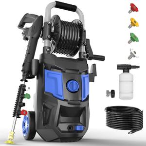 Electric Pressure Washer - 5000PSI Max, 3.6 GPM, 20FT Hose, 35FT Power Cord, 4 Nozzles, Foam Cannon High Power Washers for Car, Patio, Driveway, Garden, Outdoor Surface Cleaning, Blue