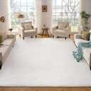 GarveeHome 5x8 Fluffy Area Rug- Shag Area Rug for Living Room, Shaggy Large Indoor Thick Living Room Carpet with Non-Slip Backing, Soft Plush Fuzzy Carpet for Bedroom, 5x8, White