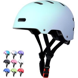 Skateboard Bike Helmet for Adults Women Men Youth Kids (2-3-5-8-14+ Years Boys Girls) - Lightweight Multi-Sport Adjustable Helmets for Bicycle Skateboard Scooter Skate Cycling (Gradient Cyan Blue)