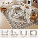 Vintage Washable 9x12 Area Rug for Living Room, Dark Brown