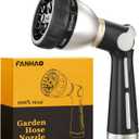 FANHAO Garden Hose Nozzle 100% Heavy Duty Metal, Water Hose Sprayer High Pressure with 8 Spray Patterns, Thumb Control, On Off Valve for Garden Watering, Car and Pet Washing (Black)