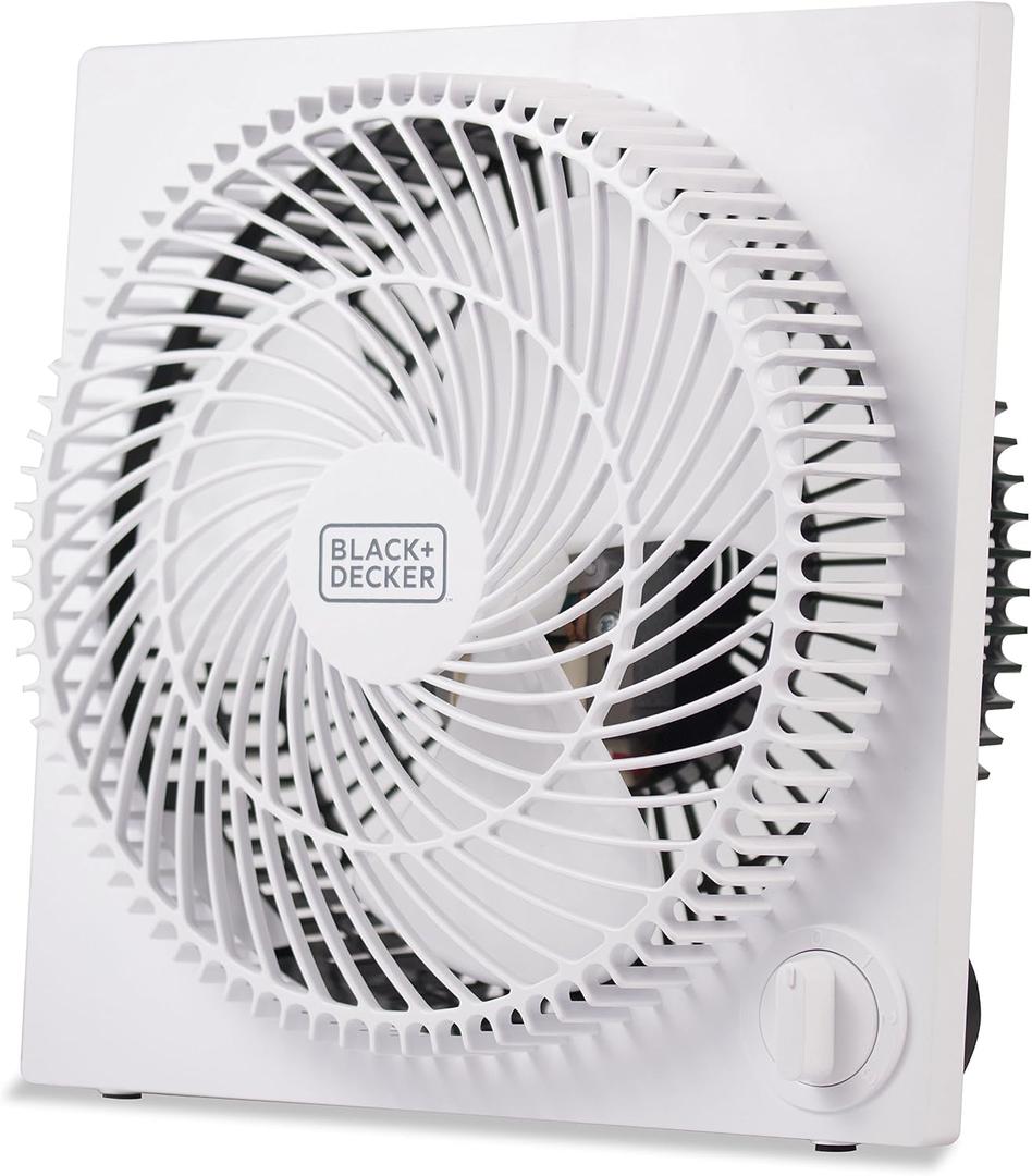 BLACK+DECKER 9-Inch Frameless Box Fan, Freestanding Desk Fan with 3-Speed Settings, Portable Fan for Home Office or Garage, BFB09W, White