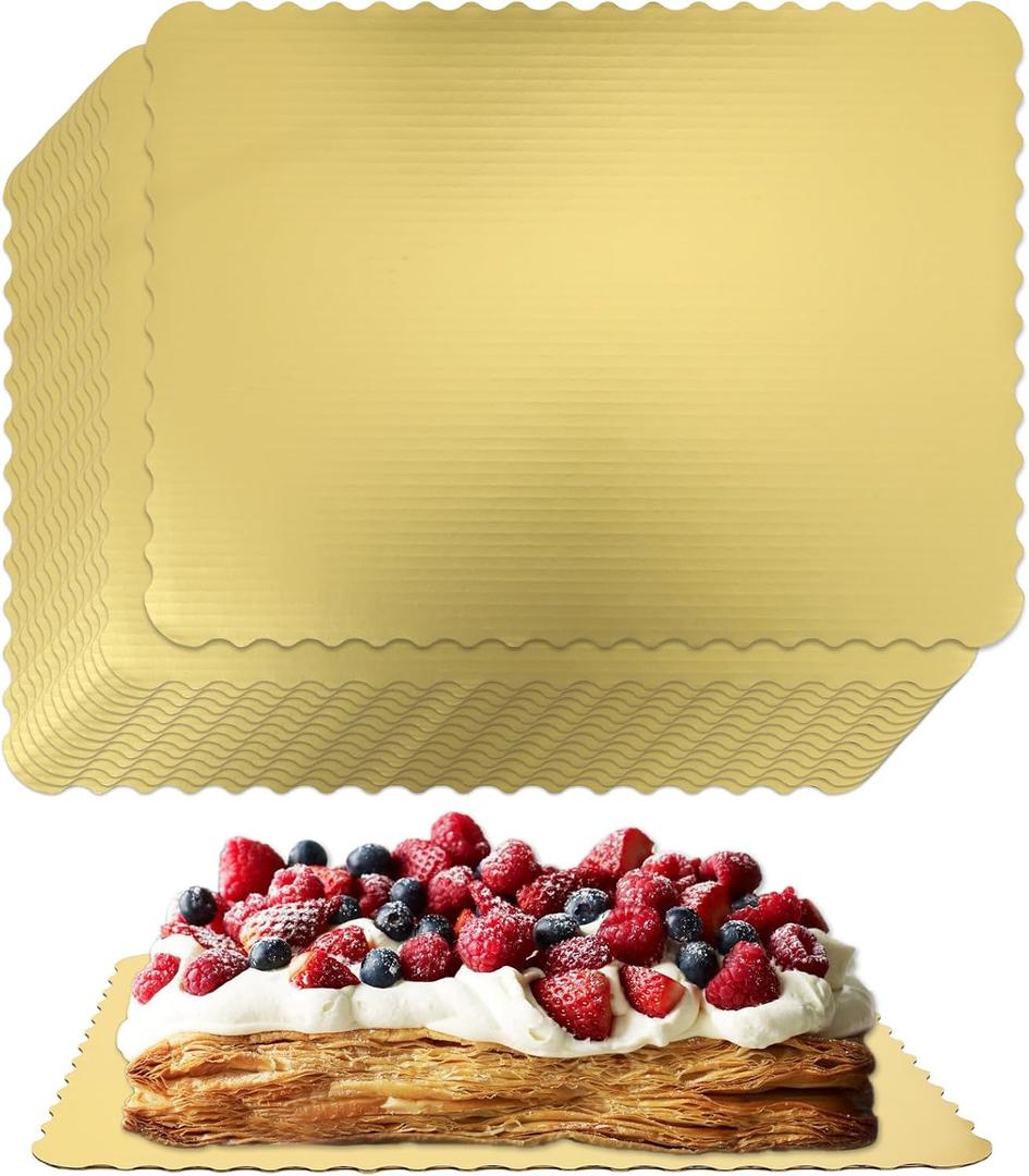 15 Pack 19 x 14 Inch Greaseproof Rectangle Cake Boards, Premium Corrugated Single Wall Cake Base Board Half Sheet Cake Board for Sheet Cake, Dessert Base, Cupcake and Cake Pizza(Gold)