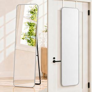 57x16" Full Length Mirror Floor Stand,Over the Door,Wall Mounted Silver