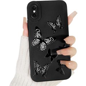 Lovmooful Compatible for iPhone X/XS Case Cute Cool Butterfly Black Design for Girls Women Soft TPU Shockproof Protective Girly for iPhone X/XS-Seven Butterflies