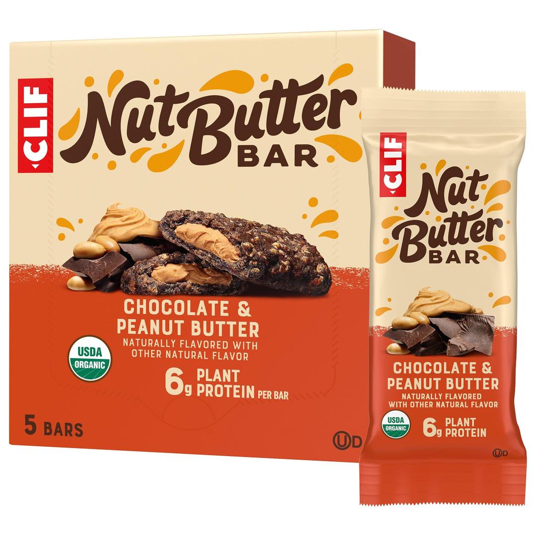 CLIF Nut Butter Bar - Chocolate Peanut Butter - Energy Snack Bars - Non-GMO - USDA Organic - Plant Based - Low Glycemic - 1.76 oz. (5 Pack) Exp. 02/17/2027