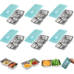 6PC Grab and Go Snack Containers Reusable, Stainless Steel Double Compartment Snack Container,Stainless Steel Snack Containers with Lids,Compartment box with Lids For Travel and Outdoor Camping