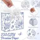 Maitys 12 Pack 13" Large Blue Floral Gift Bags Bulk with Handle, Tissue Papers, Ribbons and Greeting Cards Peony Flower Paper Bag for Mothers Day Wedding Bridesmaid Bridal Shower Birthday Party Favors