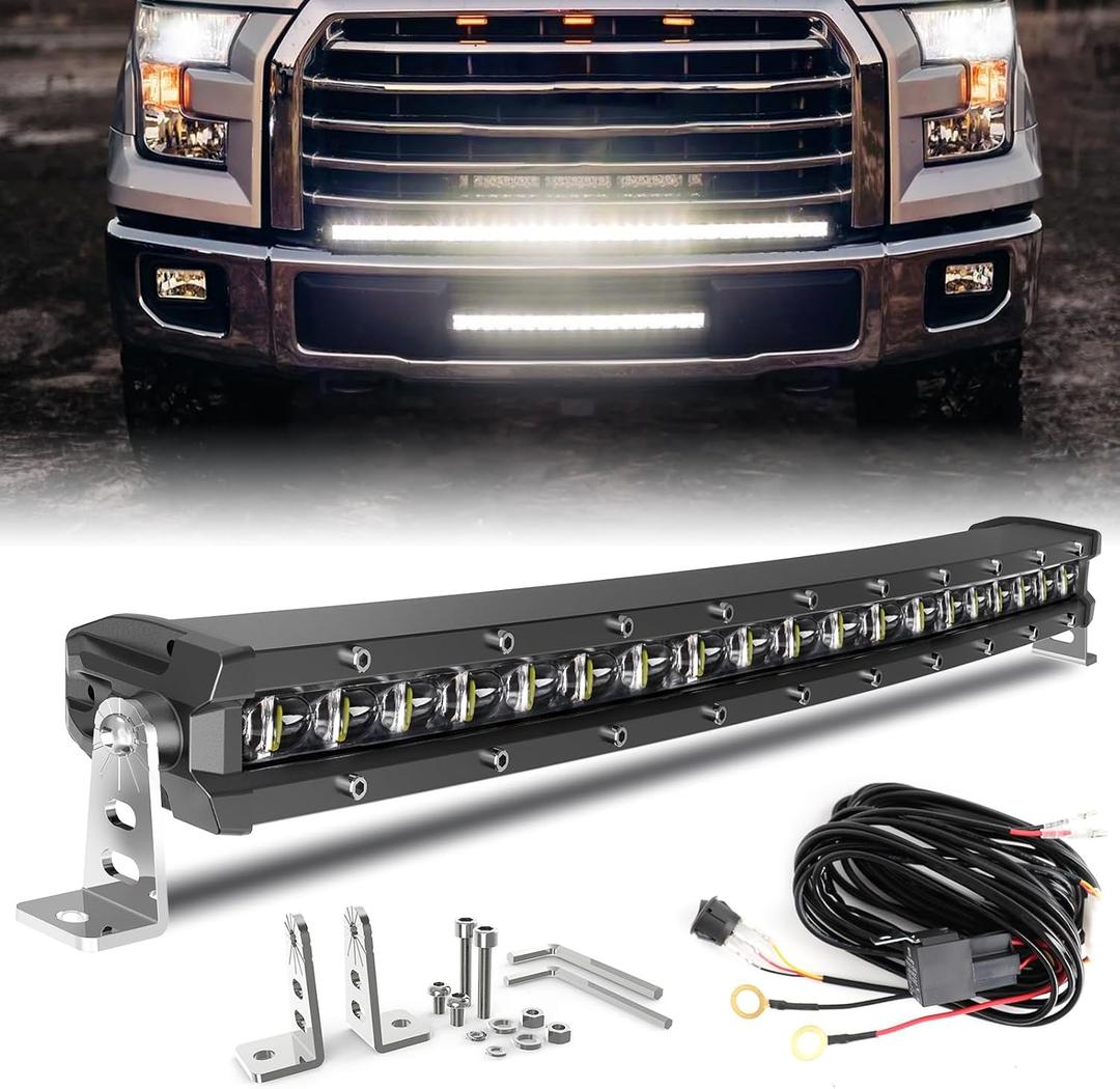 BraveWAY LED Light Bar Curved 20 Inch Single Row Offroad Lighting Driving Lightbar Spot Flood Combo Beam LED Work Light for Trucks UTV ATV SUV 4WD 4X4 Pickup