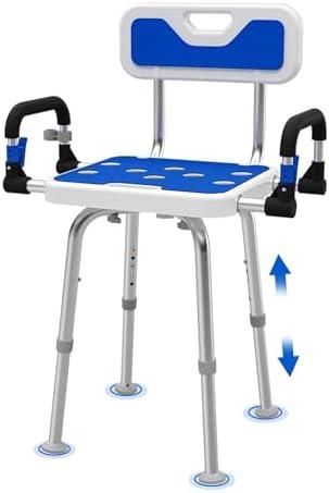 Shower Chair for Seniors Elderly Handicap Disabled Or Bariatric Adults Heavy Duty 500 Lbs Bench Seat for Inside Shower Stall and Bathroom Bath Tub with Arms and Back Adjustable Stool Chairs